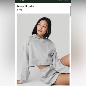 Alo crop hoodie heather grey size small